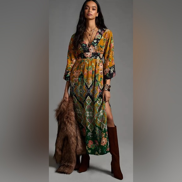 Anthropologie Printed V-Neck Maxi Dress - Picture 16 of 16